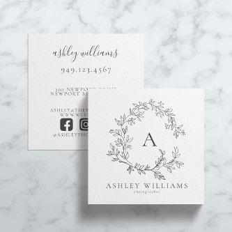 Elegant Gray Monogram Floral Crest Professional Square