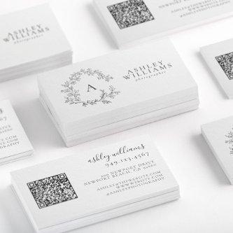 Elegant Gray Monogram Floral Crest QR Code