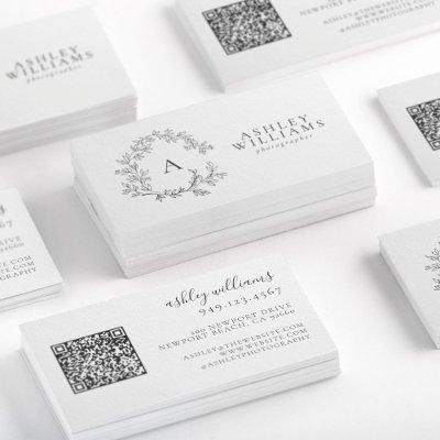 Elegant Gray Monogram Floral Crest QR Code