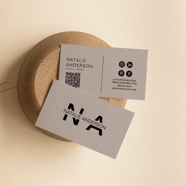 Elegant Gray Neutral QR Code Modern Monogram Logo