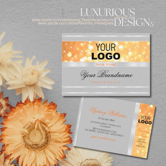 Elegant Gray Orange Glitter Logo Silver Border