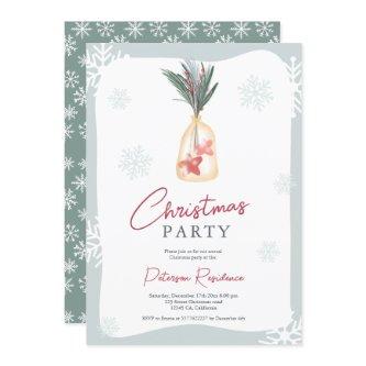 Elegant green blue red boho branches Christmas Invitation