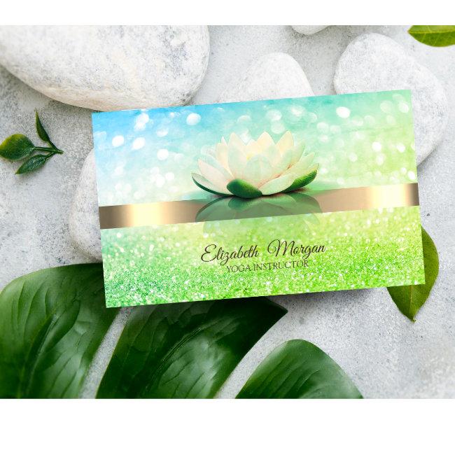 Elegant Green Bokeh Gold, Lotus Flower Yoga