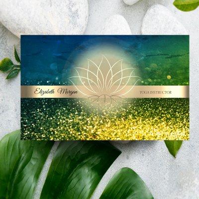Elegant Green Bokeh Gold, Lotus  Yoga Instructor