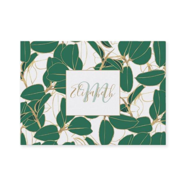 Elegant Green Gold Rubber Plant Foliage Design