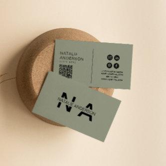 Elegant Green Neutral QR Code Monogram Logo Boho