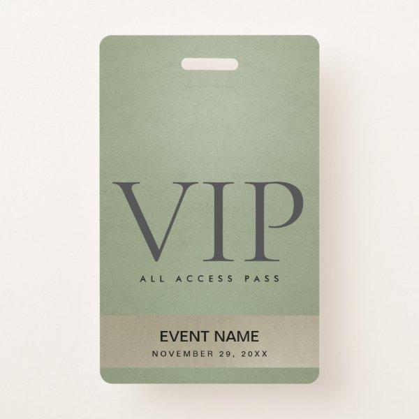 ELEGANT GREEN PALE GOLD VIP EVENT ACCESS PASS BADGE