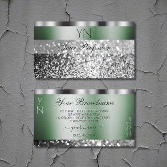 Elegant Green Silver Sparkling Glitter Monogram