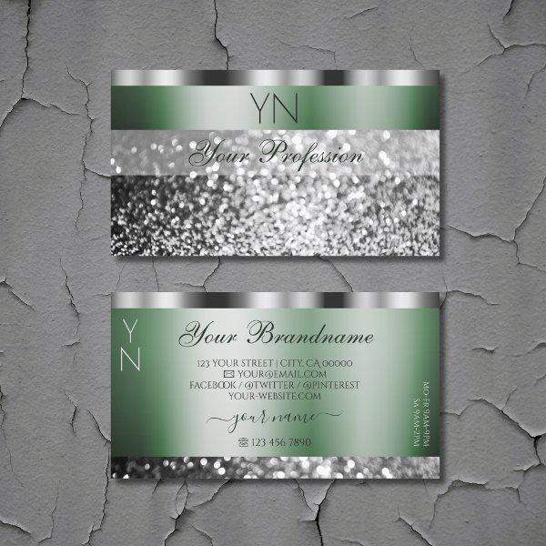 Elegant Green Silver Sparkling Glitter Monogram