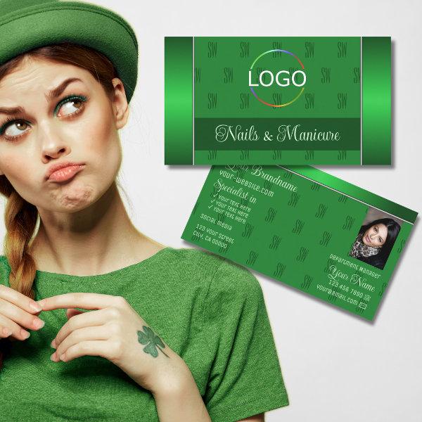 Elegant Green with Logo Photo and Monogram Pattern