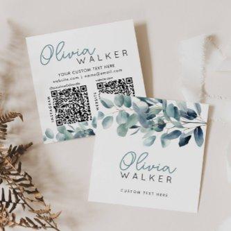 Elegant Greenery Botanical Script Name 2 QR Code Square