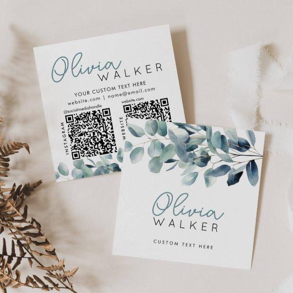 Elegant Greenery Botanical Script Name 2 QR Code Square