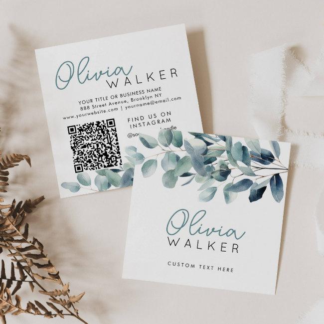 Elegant Greenery Botanical Script Name QR Code Square