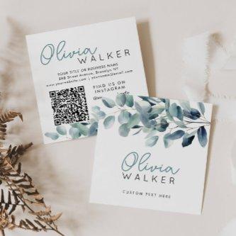 Elegant Greenery Botanical Script Name QR Code Square