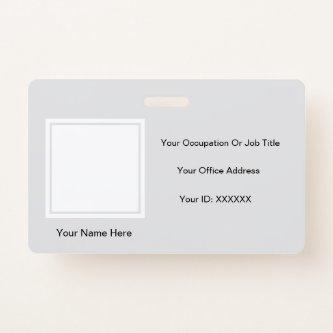 Elegant Grey White Photo Text Templates Employee Badge