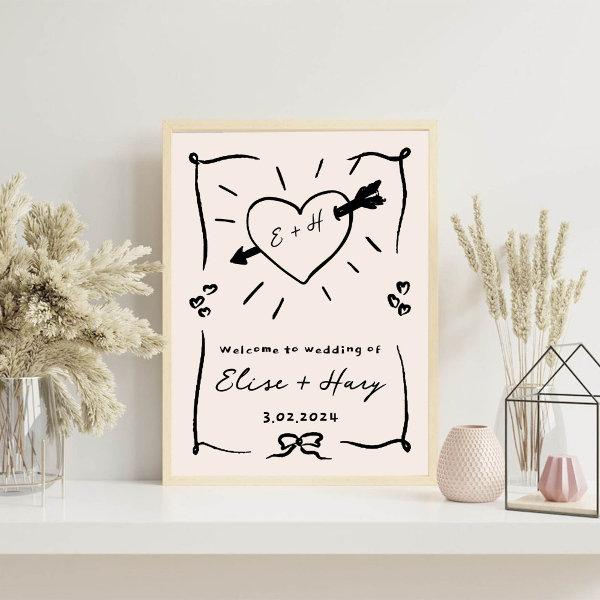 Elegant Hand Drawn Retro Black Wedding Foam Board