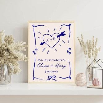 Elegant Hand Drawn Retro BLue Wedding Foam Board