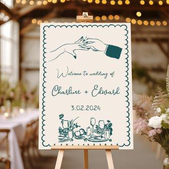 Elegant Hand Drawn Retro Green Wedding Foam Board