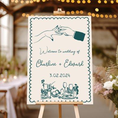 Elegant Hand Drawn Retro Green Wedding Foam Board