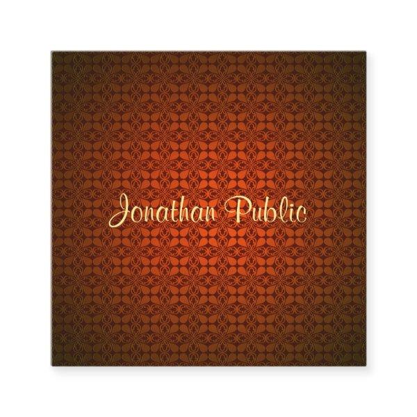 Elegant Handwriting Name Text Template Red Damask Square