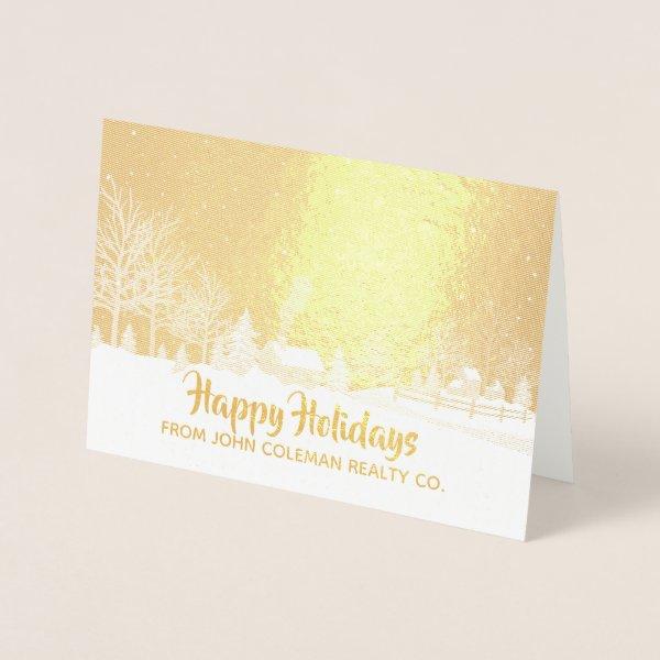 Elegant Happy Holidays Winter Business Holiday Foil Card