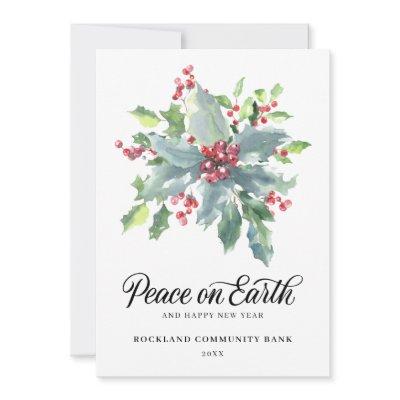 Elegant Holly Berries Non-Photo 2022 Corporate Holiday Card