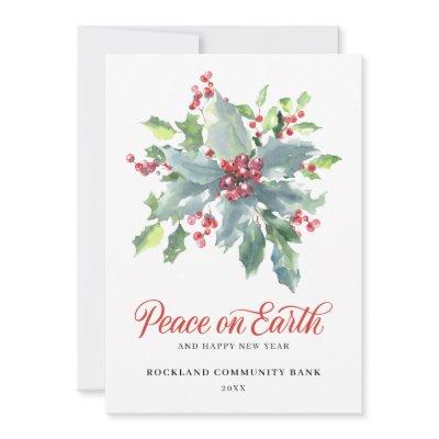 Elegant Holly Berries Non-Photo 2022 Corporate Holiday Card