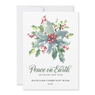 Elegant Holly Berries Non-Photo 2024 Corporate Holiday Card