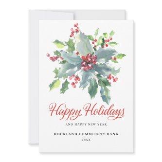 Elegant Holly Berries Non-Photo 2024 Corporate  Holiday Card
