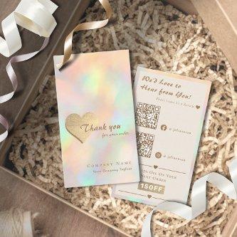 Elegant Holographic Gold Heart QR Code Thank you