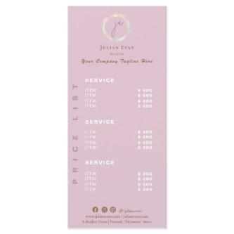 Elegant Holographic Monogram Pink Price List Menu