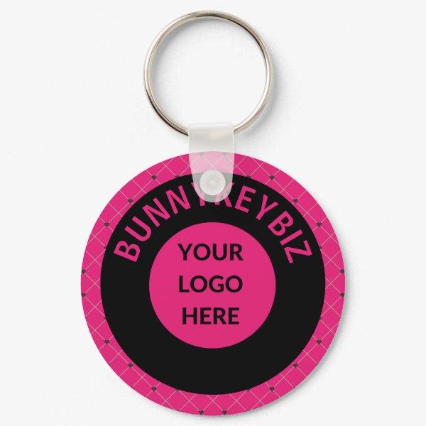 Elegant Hot Pink Black Company Business Logo Name Keychain