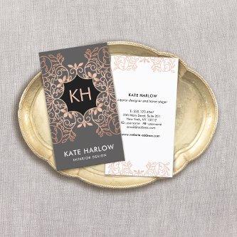 Elegant Interior Design Rose Gold Ornate Monogram