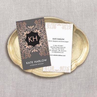 Elegant Interior Design Rose Gold Ornate Monogram