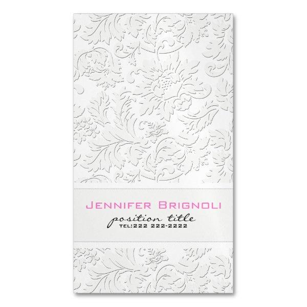 Elegant Ivory White Floral Damasks Embossed Effect  Magnet