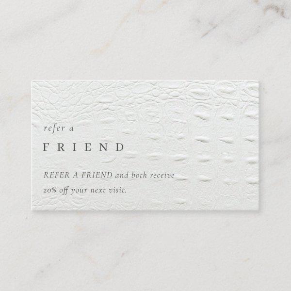 Elegant Ivory White Leather Texture Refer a Friend