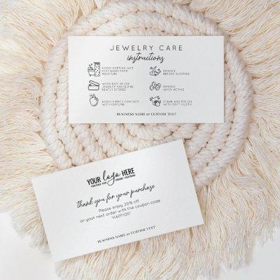 Elegant Jewelry Care Instructions Business Logo Enclosure Card