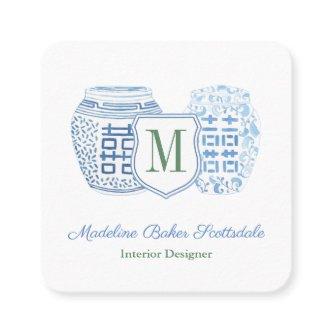 Elegant Lady Chinoiserie Monogram Square