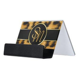 Elegant Leopard Print Monogram - Card Holder