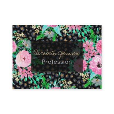 Elegant Leopard Print & Pink Floral Black design