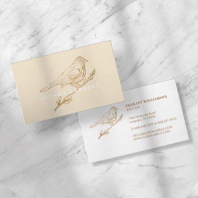 Elegant Light Cream & Gold Perched Bird