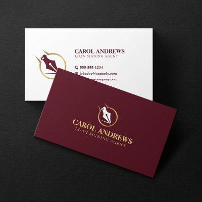 Elegant Loan Signing Agent Notary Public Gold Red