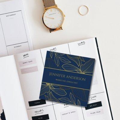 Elegant Luxurious Blue Navy Gold Wild Lily  Square