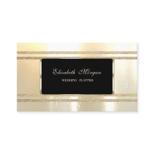 Elegant Luxury ,Black ,Faux Gold Glittery Stripes