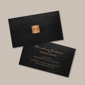 Elegant luxury black leather copper gold monogram
