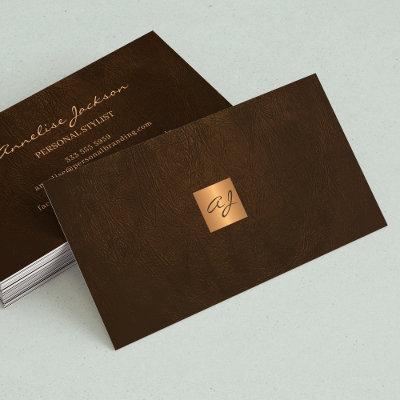 Elegant luxury brown leather copper gold monogram