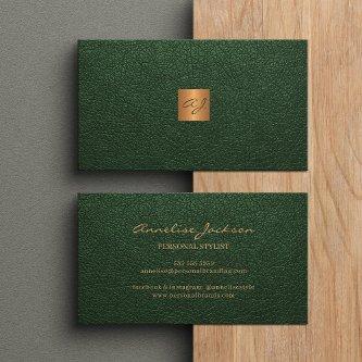 Elegant luxury green leather copper gold monogram