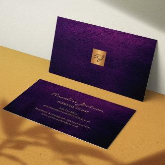 Elegant luxury purple leather copper gold monogram