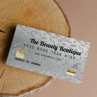 Elegant Luxury Silver Glitter Floral Credit Card