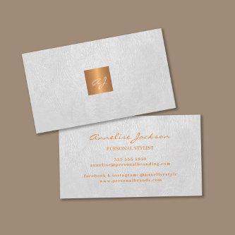 Elegant luxury white leather copper gold monogram
